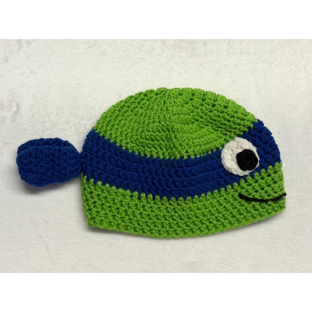 Teenage Mutant Ninja Turtle Crochet Leonardo Beanie Hat Youth Turtle Hat Crochet - Picture 5 of 6